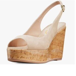 FOWT Apricot Peep Toe Slingback Platform Wedge High Heel Buckle Open Toe Sandals